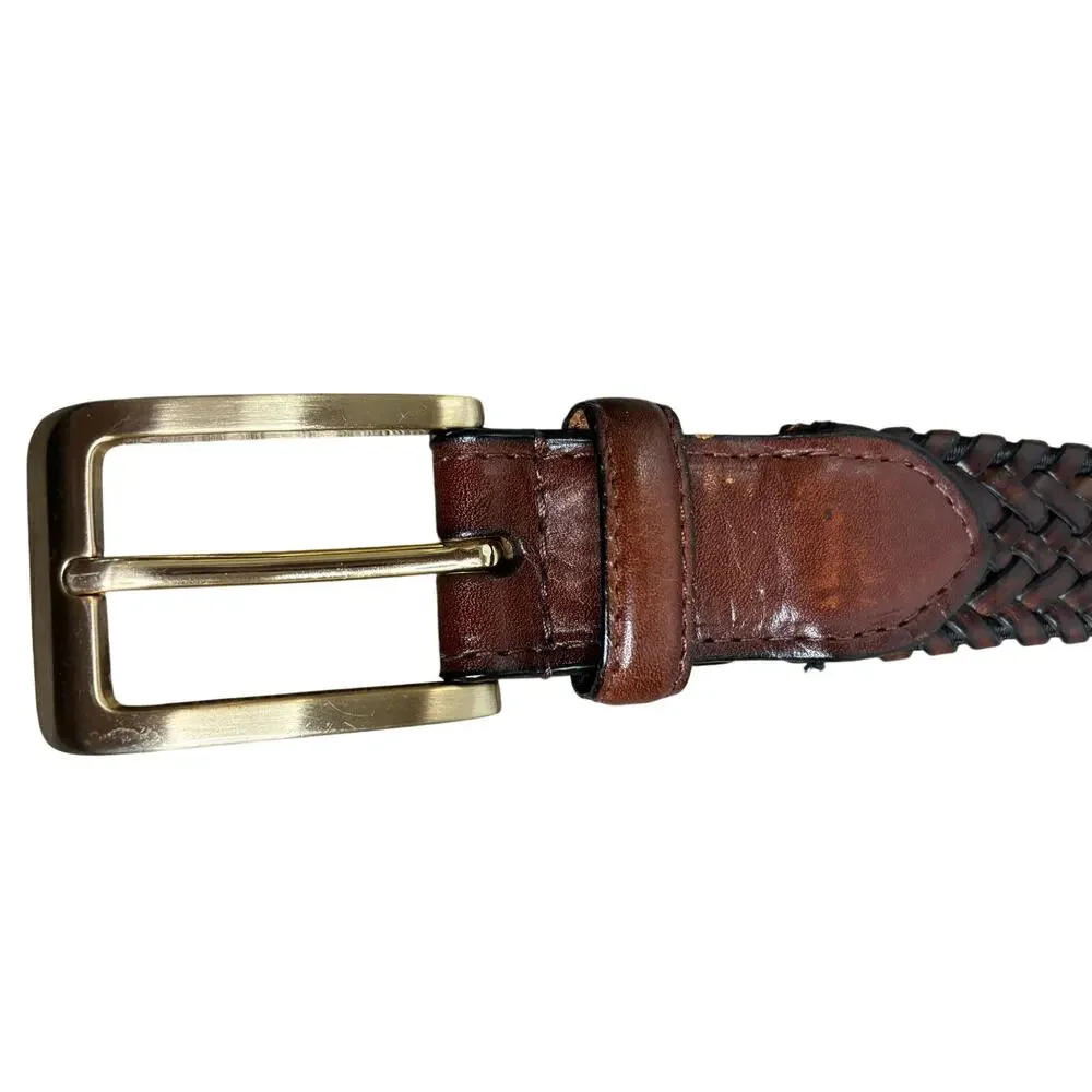 Men's Size 44 Dark Brown Genuine Leather Belt With Gold Tone Buckle Western